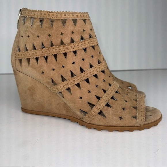 NEW Via Spiga Latanya Wedge peep toe Tan Size 9 - Picture 5 of 13